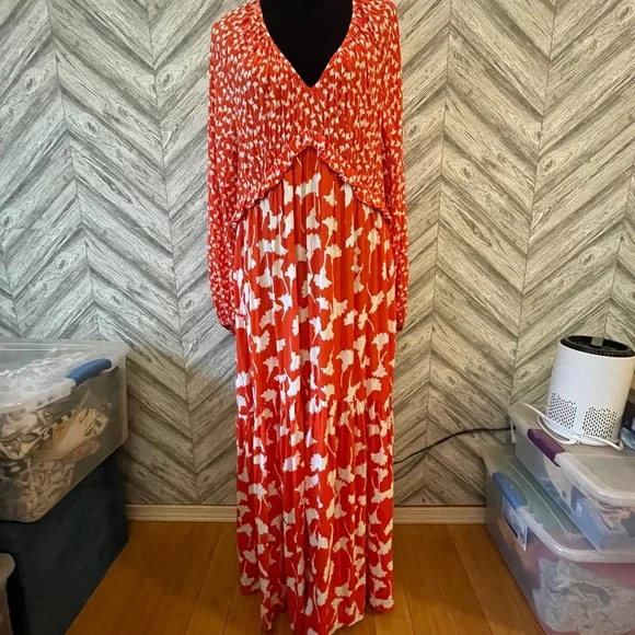 DIANE VON FURSTENBERG Orange and White Floral Dress, NWOT, size XL - Picture 3 of 6